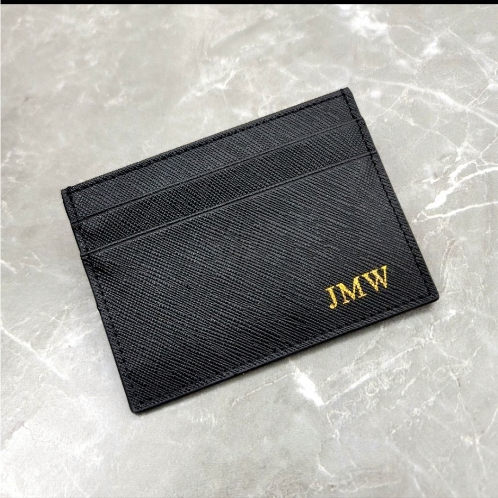 Genuine Saffiano Leather Men's Card Case Black